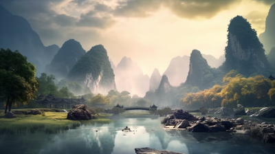 国风桂林山水画高清真实摄影图片