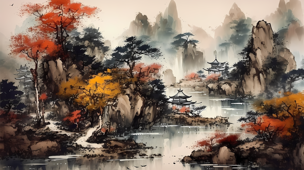 重墨山水中国风景画风摄影版权图片下载