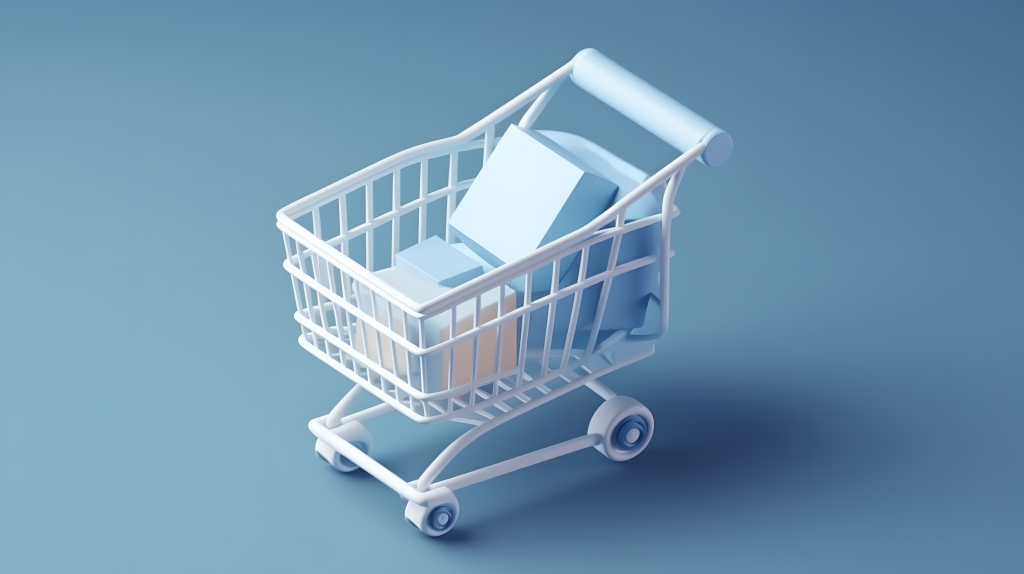 载满东西的蓝色购物车摄影图版权图片下载