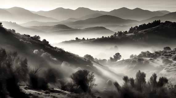山雾缭绕的水墨画摄影