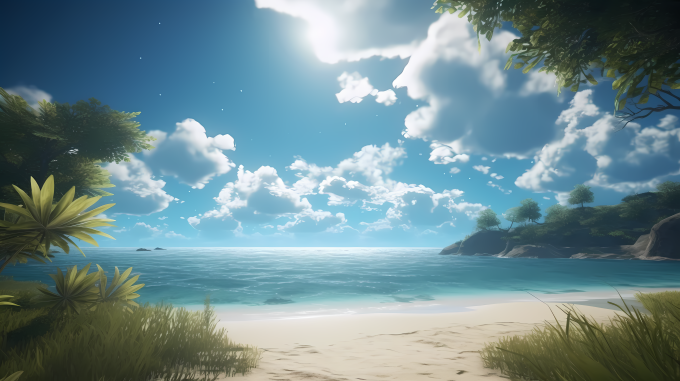 海滩树林下的晴朗天空