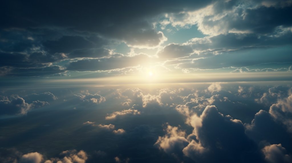 穿透厚厚云层的阳光高清图版权图片下载