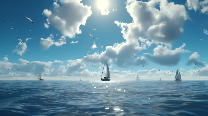 海平面上航行的帆船版权图片下载