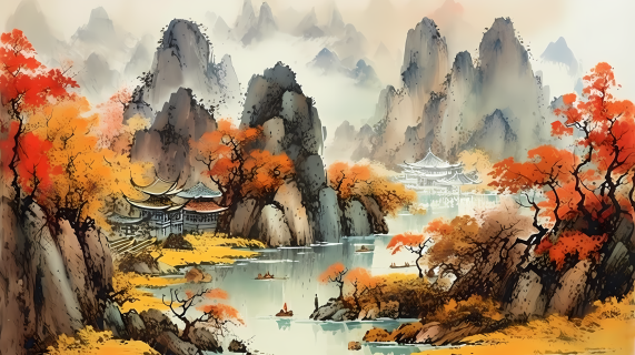 中国风山水彩墨摄影素材图