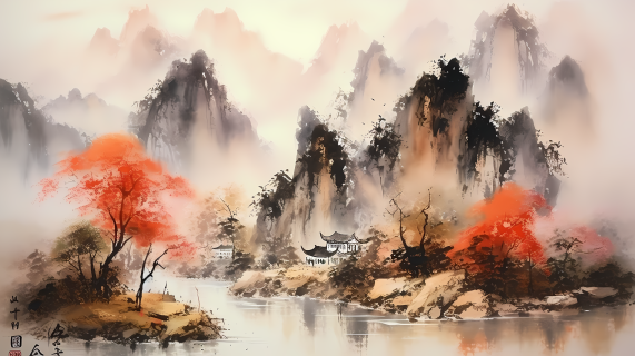 中国风山水彩墨摄影