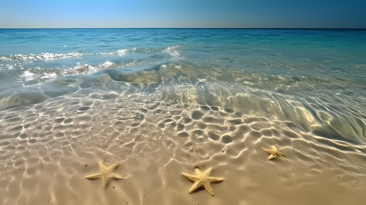 夏日金色沙滩上的海浪版权图片下载