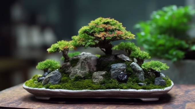 苔藓微景观盆栽摄影图片