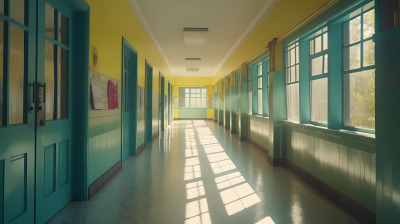 阳光照耀下的教室走廊摄影