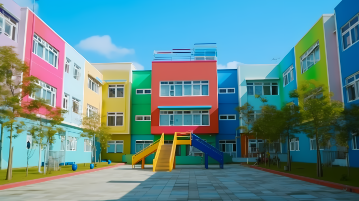 五颜六色的幼儿园教学楼版权图片下载