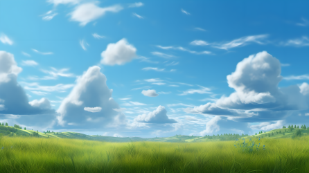 清新明亮的蓝天白云草地摄影高清图