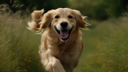 金毛犬奔跑微笑宠物摄影图