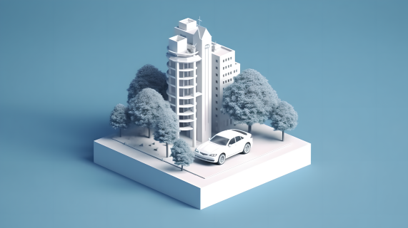 数字建筑树车3D摄影图片