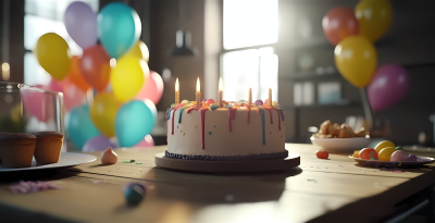 白色生日蛋糕气球摄影图片