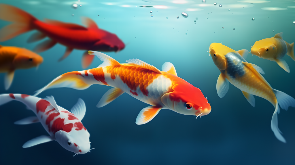 水里明亮干净的红黄色锦鲤高清图版权图片下载