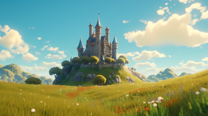 春光烂漫的3D城堡版权图片下载