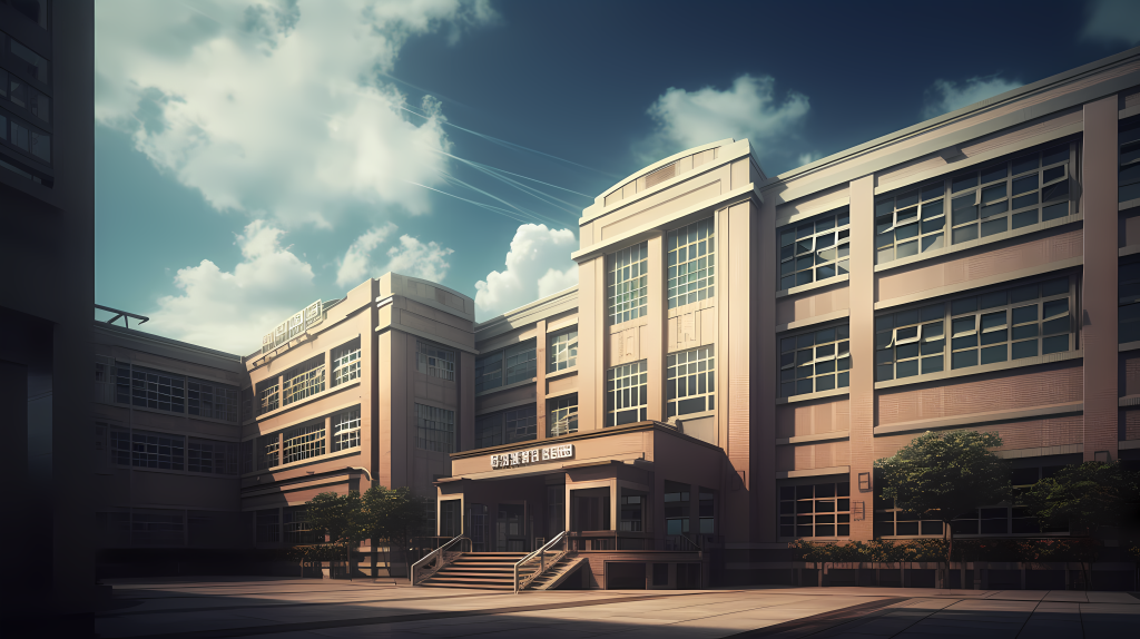 日出下的校园教学楼高清图版权图片下载