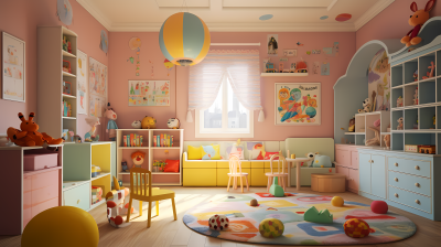 温馨粉色女孩儿童房室内装饰玩具摄影