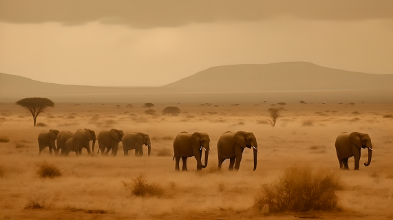 非洲大草原上的野象群