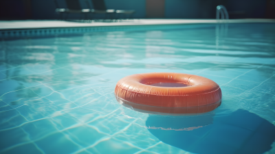 游泳池里的橘色游泳圈图片