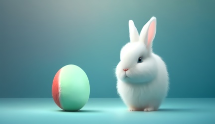 看着复活节彩蛋的小白兔图片