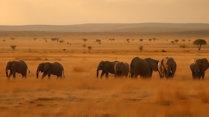 非洲草原上的大象群版权图片下载