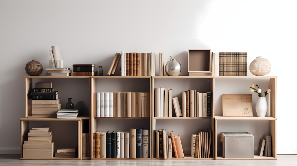 木制书架上的浓厚书籍版权图片下载