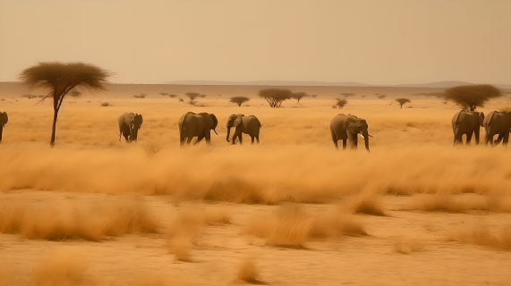 非洲草原象群黄沙背景摄影