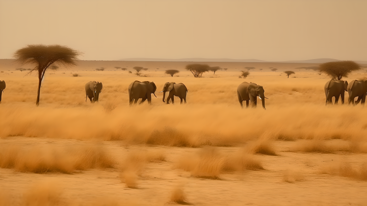 非洲草原象群黄沙背景摄影版权图片下载