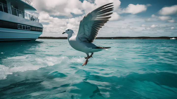 豪华游艇上降落的鸽子摄影版权图片下载