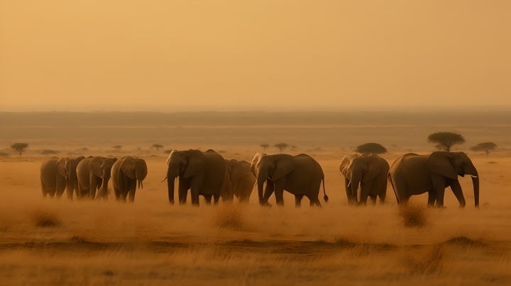 黄沙中非洲大草原上的大象版权图片下载