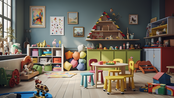 儿童房色彩明亮的玩具摄影图片