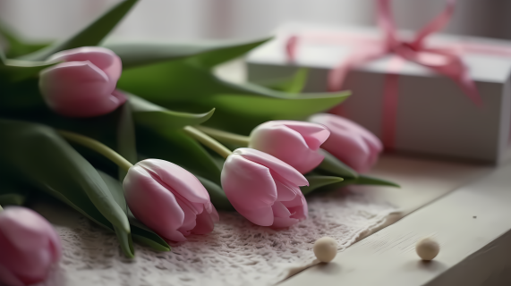 粉色郁金香花束摄影图片
