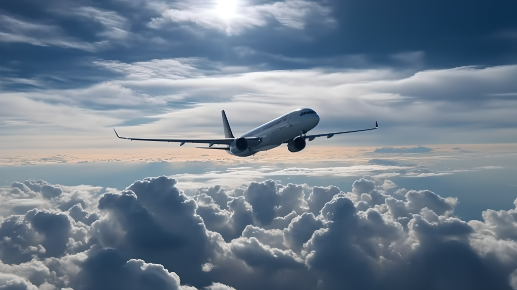 高空白云蓝天飞机摄影版权图片下载