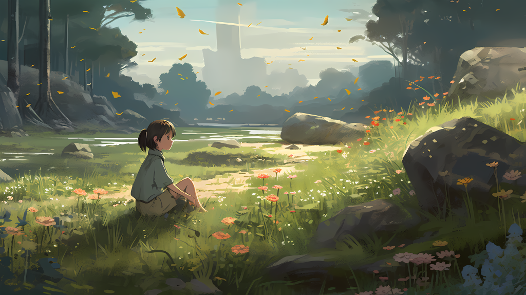 春日在草地上玩耍的小女孩版权图片下载