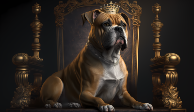 皇家犬坐在王座上佩戴皇冠图片