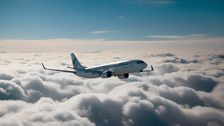 高空云彩上方航行的飞机版权图片下载