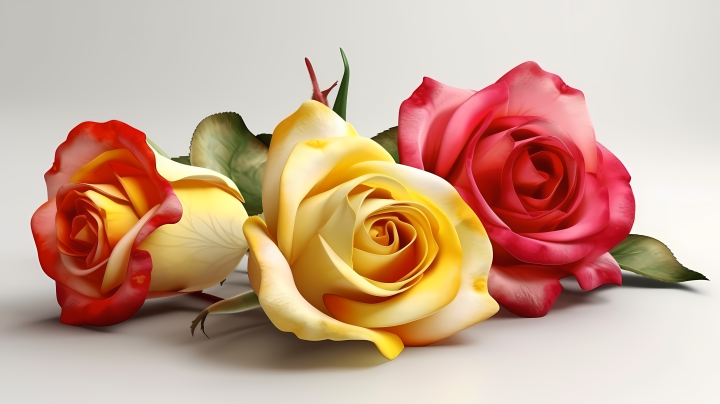 黄玫瑰和一枝红玫瑰花摄影高清图版权图片下载