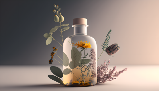 自然光精油瓶配花草植物高清图