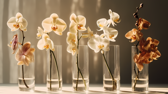 透明花瓶中的七只兰花高清图
