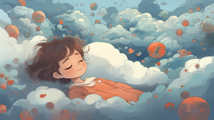 云中慵懒休息的女孩摄影版权图片下载