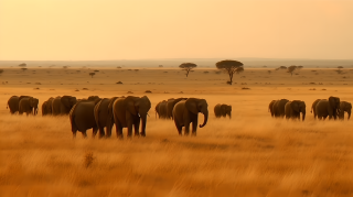 荒野震撼大象穿越黄沙