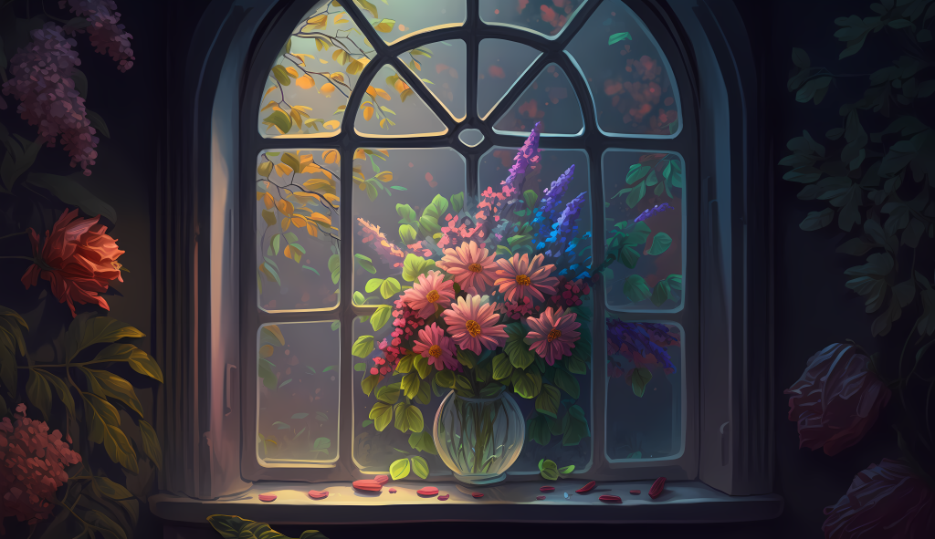 开窗花卉漫画艺术摄影图片