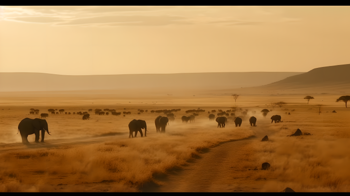 荒野大象行进素材图版权图片下载