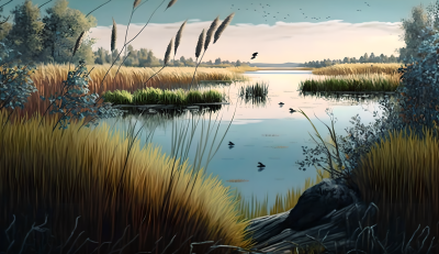 自然风光湖畔芦苇鸟影摄影