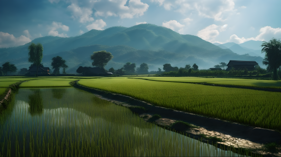 乡村稻田真实自然风景摄影图