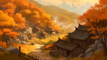 枫叶村的秋日美景高清图