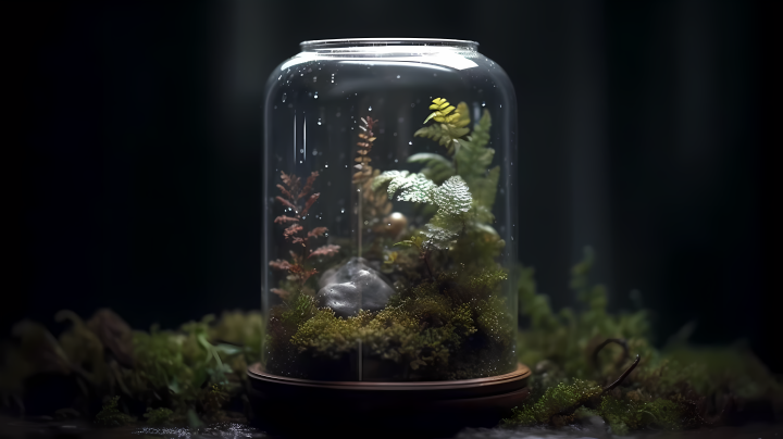 唯美玻璃罐植物生态系统版权图片下载