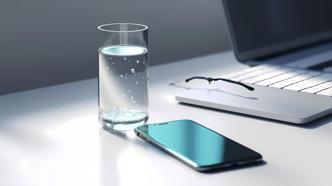 办公桌上的水杯和手机高清图