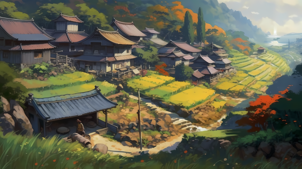 宁静乡村日式动漫风景摄影版权图片下载