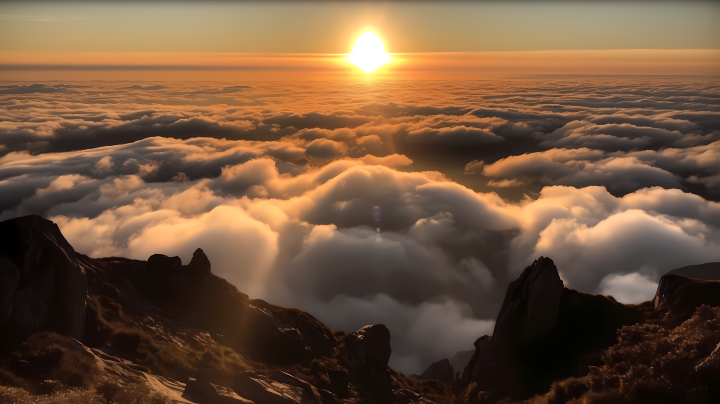 壮观的云海日落美景高清图版权图片下载